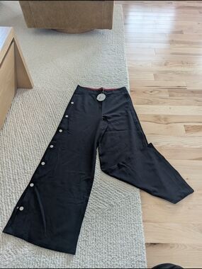 Patrizia Luca Black Wide-Leg Snap-Detail Pants